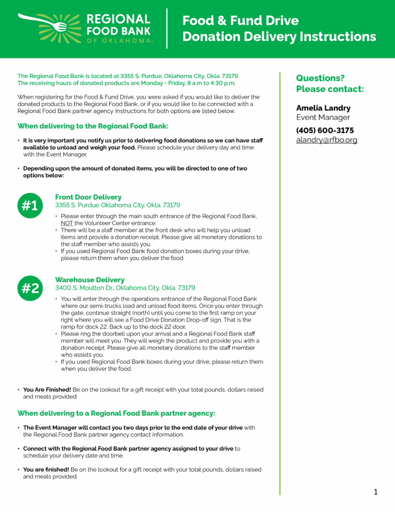 Food and Fund Drive Donation Delivery Instructions Thumbnail