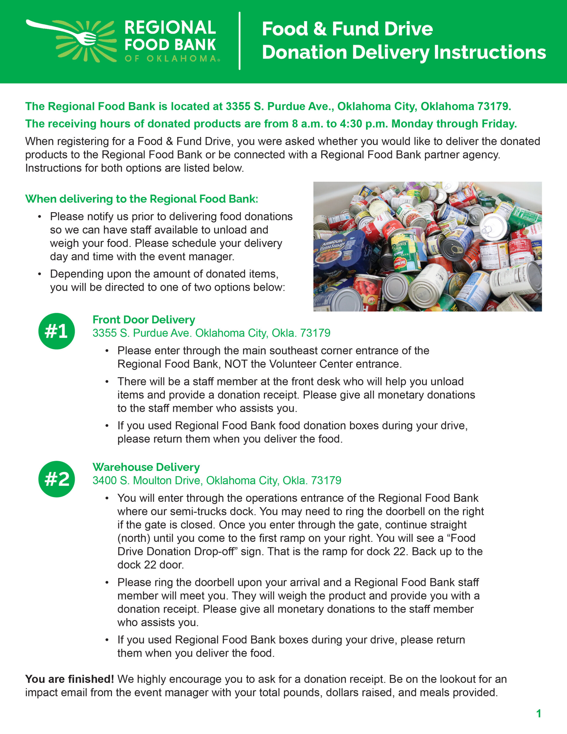 Food and Fund Drive Donation Delivery Instructions Thumbnail